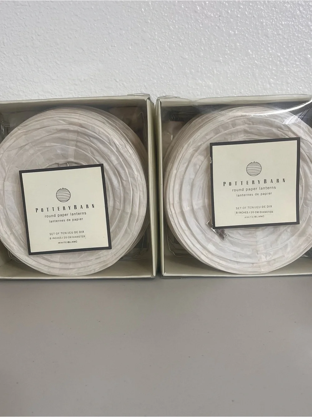 Pottery Barn White Round Paper Lanterns - 2 Boxed Set 10 each